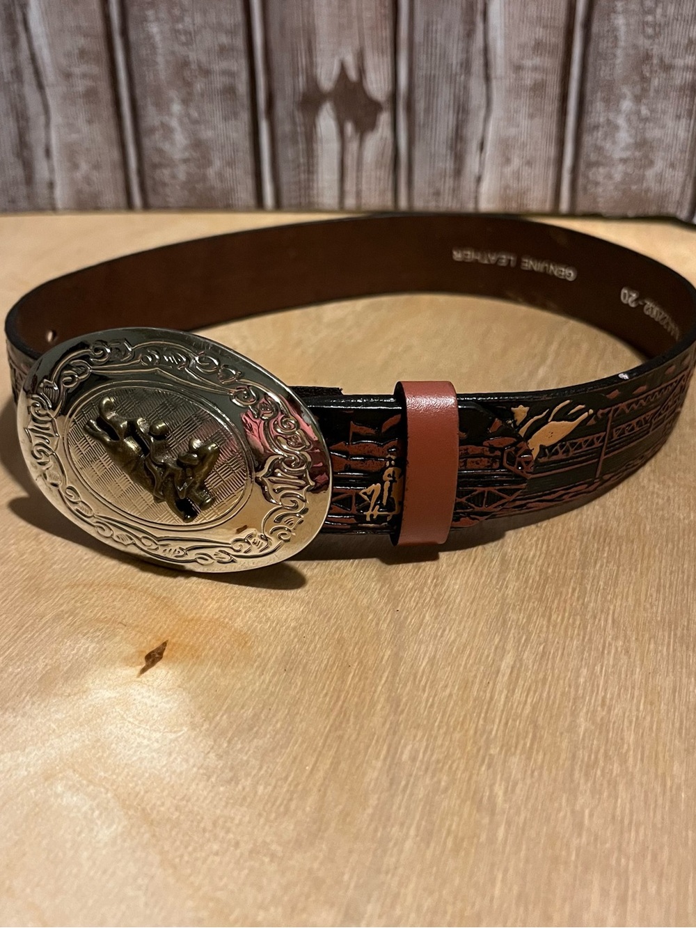Kids Brown Western-Style Leather Belt with Decorative Silver Buckle